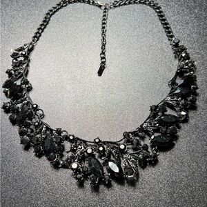 Encour Black Glass Rhinestone Beaded Goth Evening Curb Chain Link Necklace